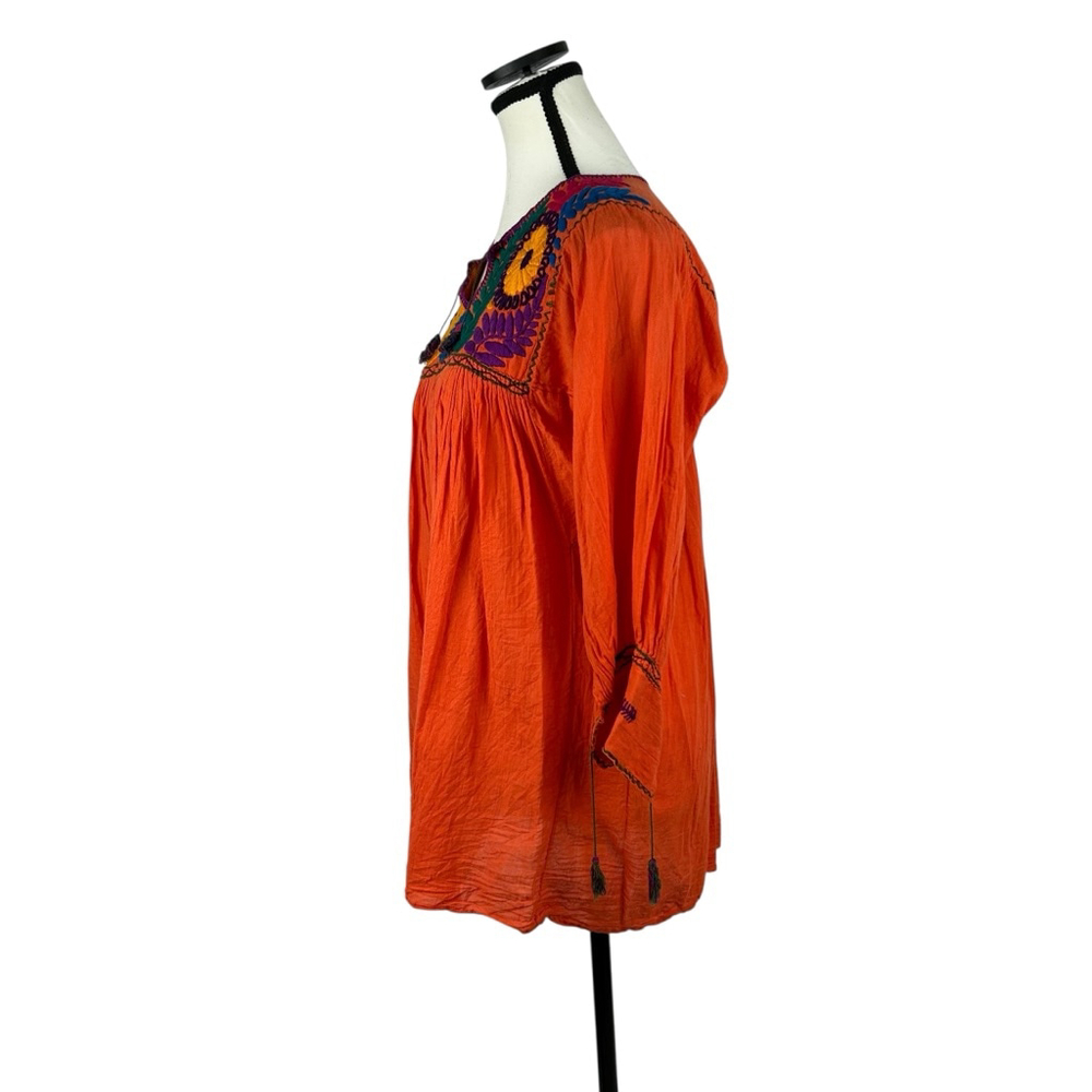 Handmade Tunic Top Womens M Orange Boho Chic Hippie Embroidered Peasant Festival - Picture 5 of 11